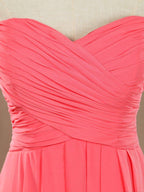 A-Line Strapless Sweetheart Knee Length Chiffon Bridesmaid Dress with Criss Cross Ruching Pleats