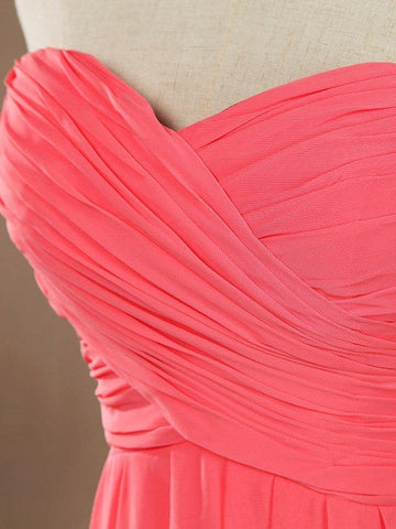 A-Linie, trägerlos, Herzausschnitt, knielang, Chiffon-Brautjungfernkleid mit überkreuzten Rüschenfalten 