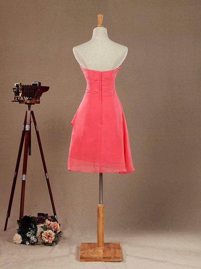 A-Line Strapless Sweetheart Knee Length Chiffon Bridesmaid Dress with Criss Cross Ruching Pleats