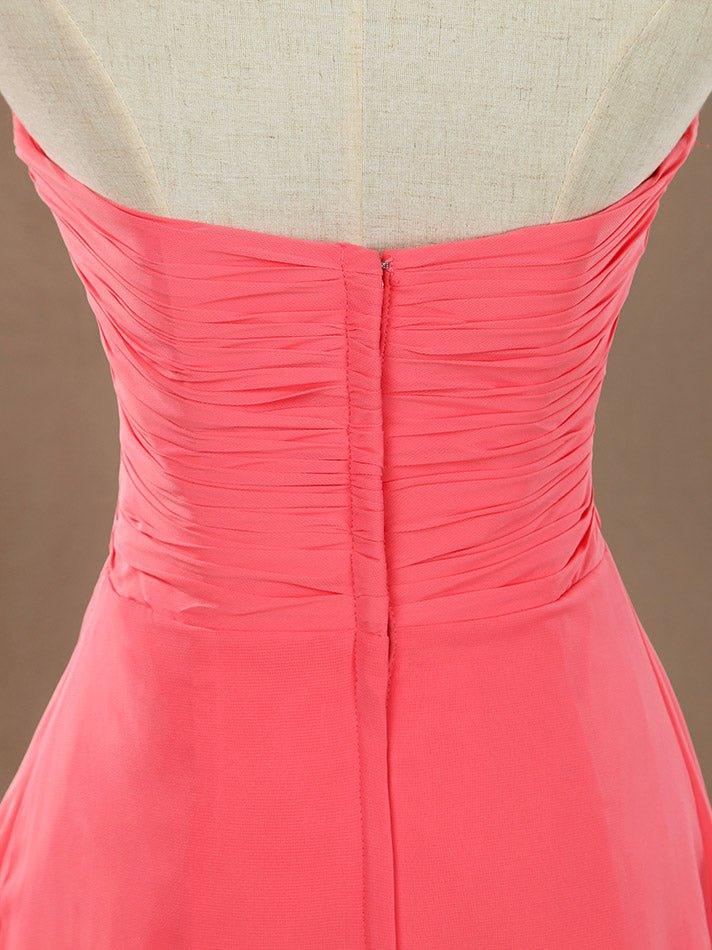 A-Line Strapless Sweetheart Knee Length Chiffon Bridesmaid Dress with Criss Cross Ruching Pleats
