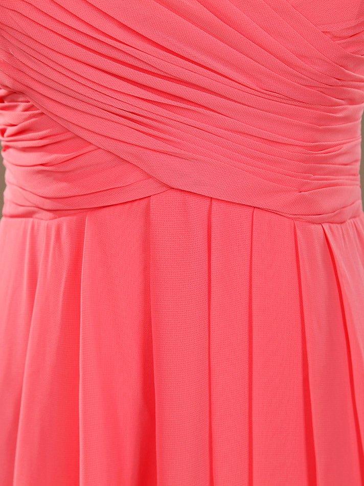 A-Line Strapless Sweetheart Knee Length Chiffon Bridesmaid Dress with Criss Cross Ruching Pleats