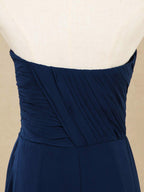 A-Line Strapless Floor Length Chiffon Bridesmaid Dress with Ruching