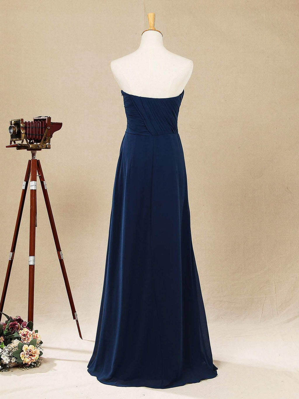 A-Line Strapless Floor Length Chiffon Bridesmaid Dress with Ruching