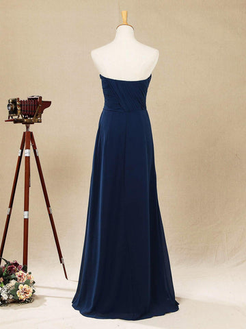 A-Linie, trägerlos, bodenlang, Chiffon-Brautjungfernkleid mit Rüschen 