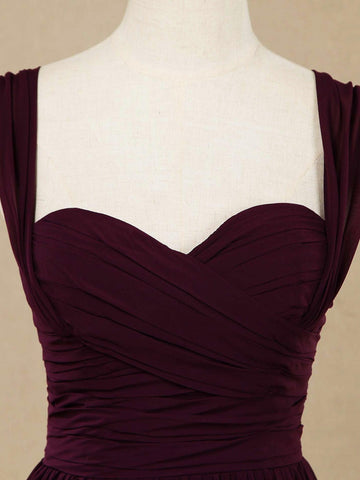 A-Linie Träger Bodenlang Chiffon Brautjungfernkleid Herzausschnitt 