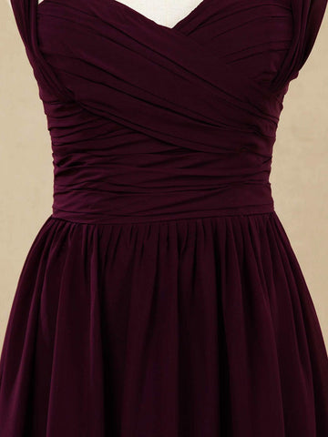 A-Linie Träger Bodenlang Chiffon Brautjungfernkleid Herzausschnitt 