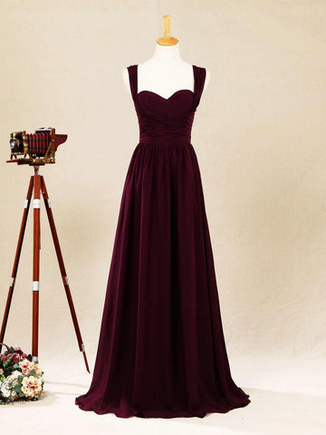 A-Linie Träger Bodenlang Chiffon Brautjungfernkleid Herzausschnitt 