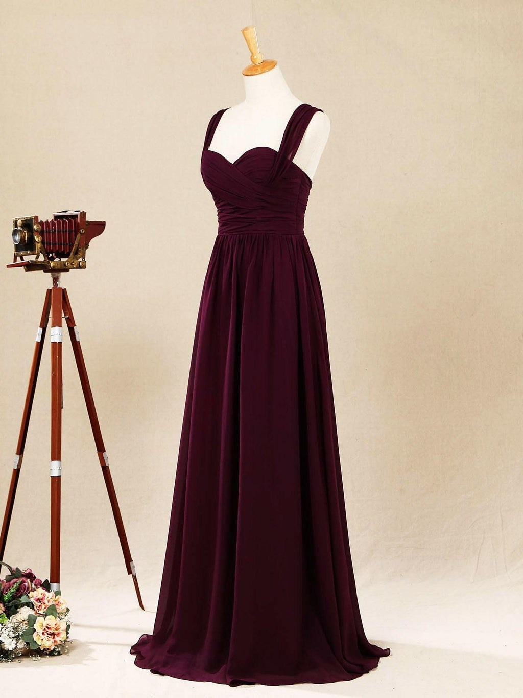 A-Line Straps Floor Length Chiffon Bridesmaid Dress Sweetheart Neck
