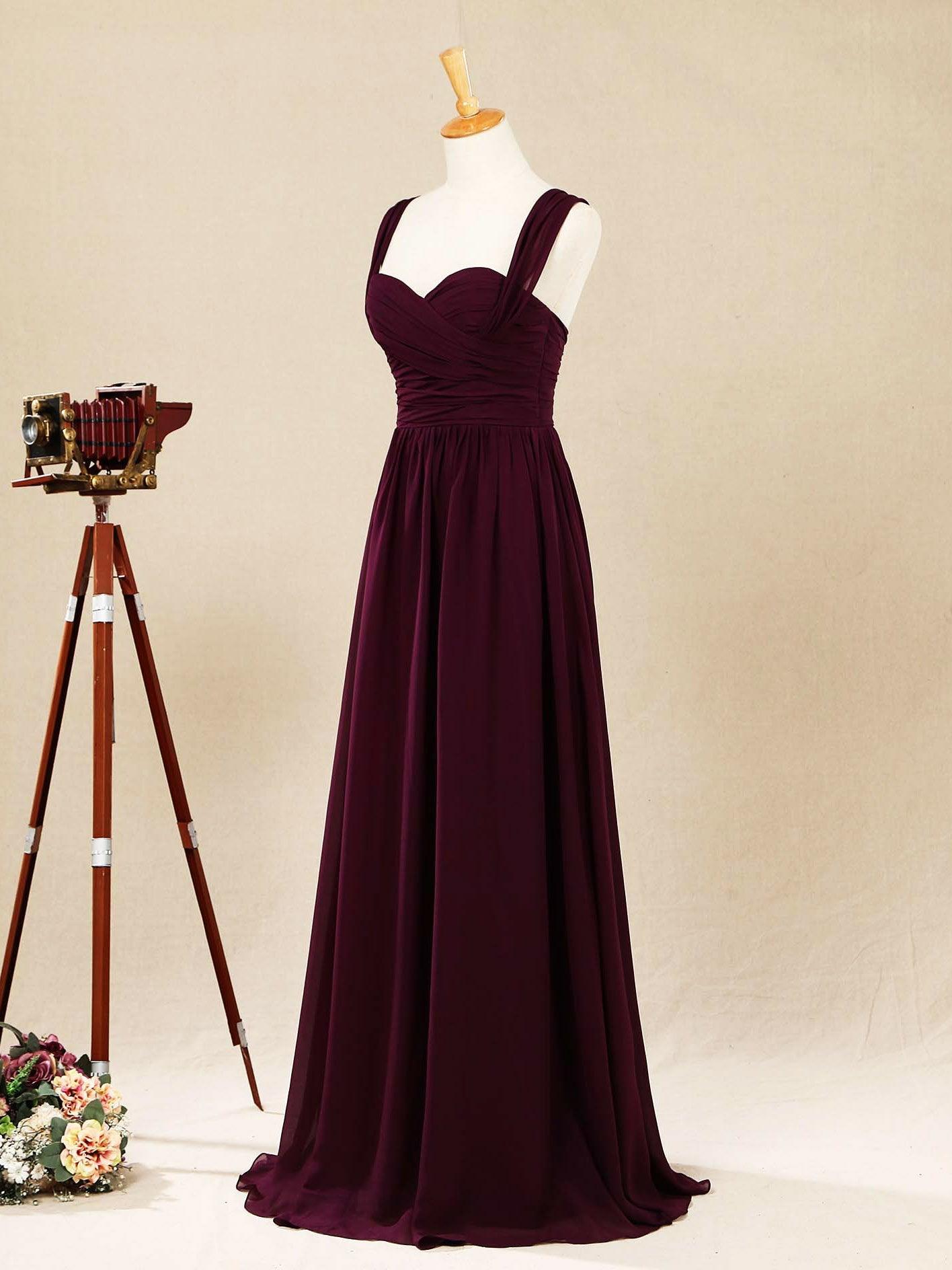 A-Line Straps Floor Length Chiffon Bridesmaid Dress Sweetheart Neck