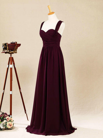 A-Linie Träger Bodenlang Chiffon Brautjungfernkleid Herzausschnitt 