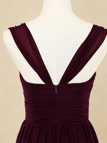A-Linie Träger Bodenlang Chiffon Brautjungfernkleid Herzausschnitt 