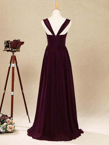 A-Linie Träger Bodenlang Chiffon Brautjungfernkleid Herzausschnitt 