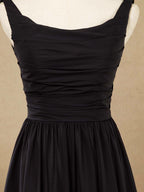 A-Line Scoop Neck Floor Length Chiffon Bridesmaid Dress Cowl Back with Ruching Pleats