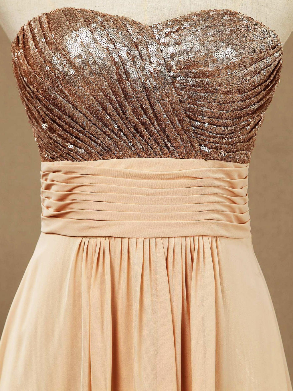 A-Line Rose Gold Sequins Mix Chiffon Floor Length Sweetheart Bridesmaid Dress