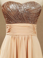 A-Line Rose Gold Sequins Mix Chiffon Floor Length Sweetheart Bridesmaid Dress