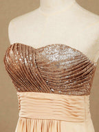 A-Line Rose Gold Sequins Mix Chiffon Floor Length Sweetheart Bridesmaid Dress