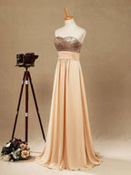 A-Line Rose Gold Sequins Mix Chiffon Floor Length Sweetheart Bridesmaid Dress
