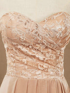 A-line Floor Length Chiffon match Lace Bridesmaid Dresses Sweetheart Strapless