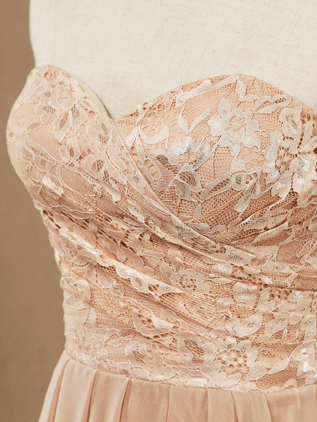 A-line Floor Length Chiffon match Lace Bridesmaid Dresses Sweetheart Strapless