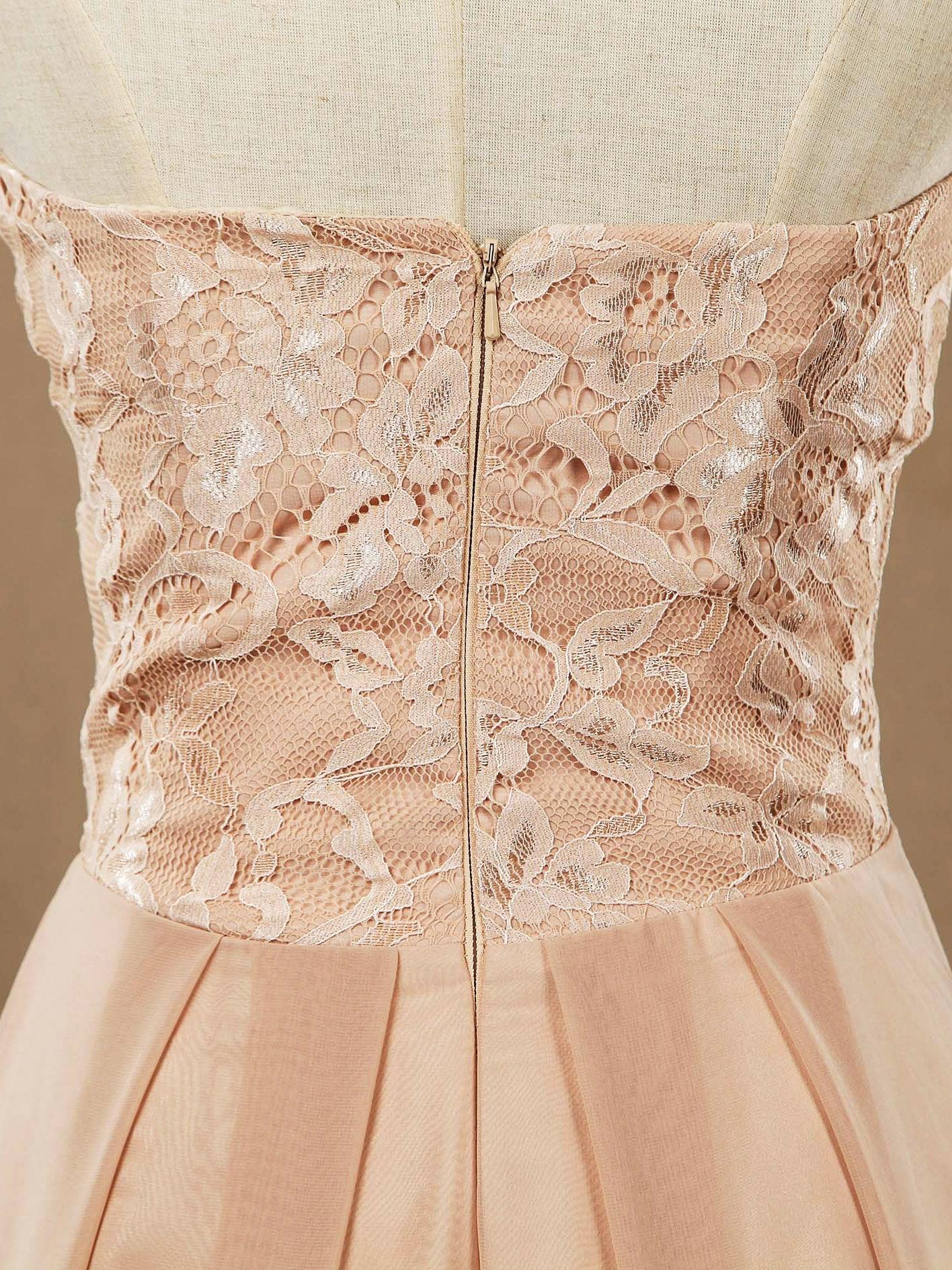 A-line Floor Length Chiffon match Lace Bridesmaid Dresses Sweetheart Strapless