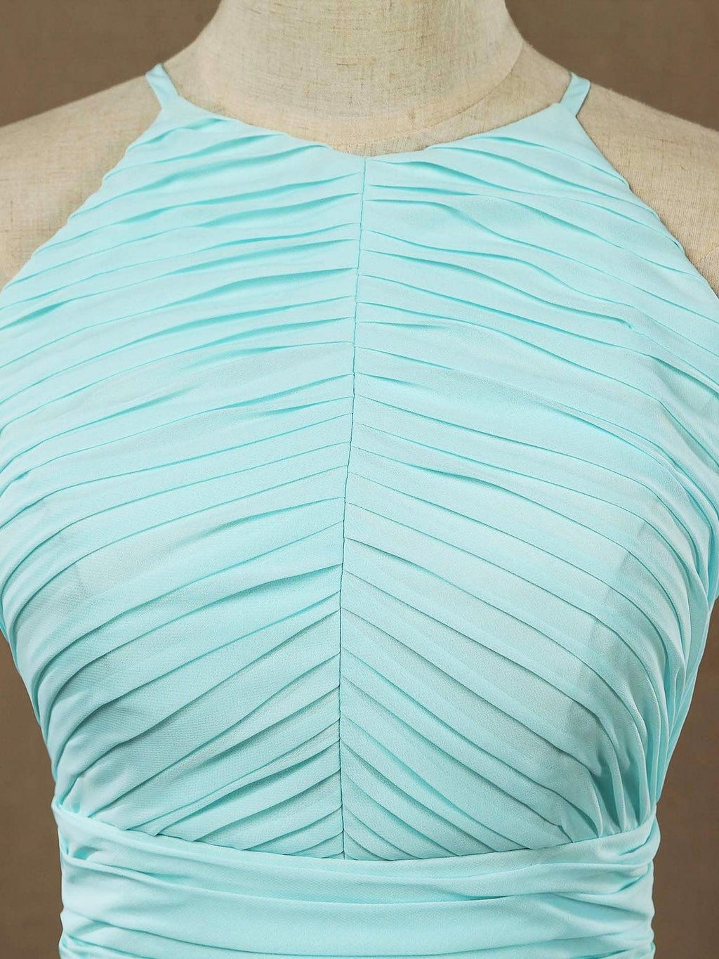 Numbersea Chiffon Floor Length Prom Dresses A-Line Halter Open Back Pleats