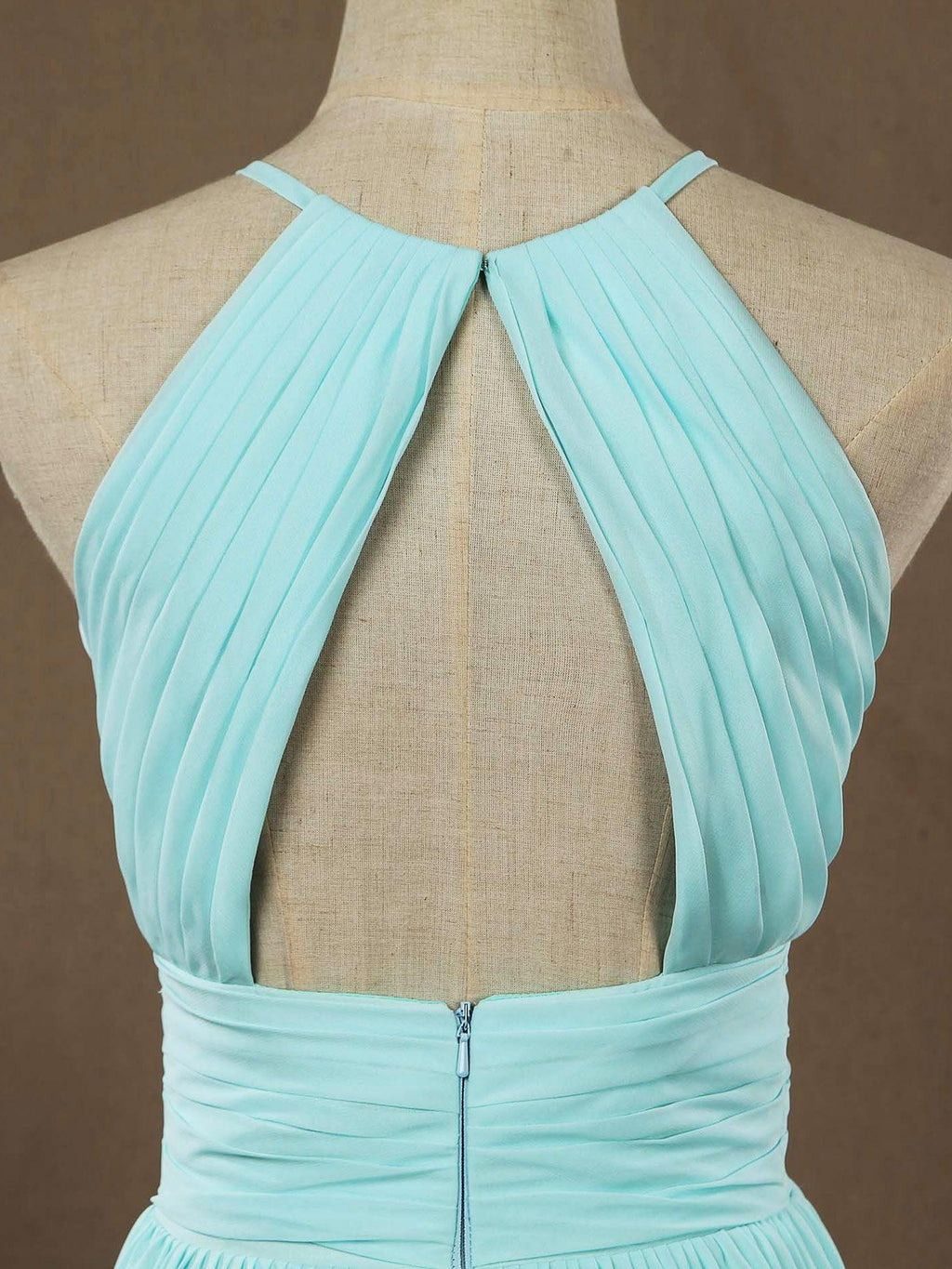 Numbersea Chiffon Floor Length Prom Dresses A-Line Halter Open Back Pleats