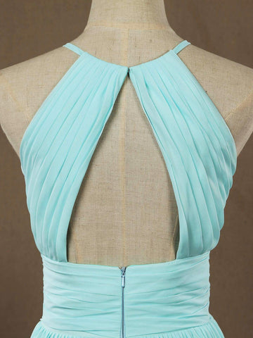 Numbersea Chiffon Bodenlange Ballkleider A-Linie Neckholder Offener Rücken Falten 