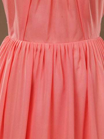 A-Linie U-Ausschnitt Spaghettiträger Bodenlanges Chiffon Brautjungfernkleid mit Rüschen 