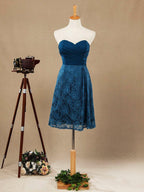 A-line Chiffon Mix Lace Bridesmaid Dress Knee-length Sweetheart With Ruching