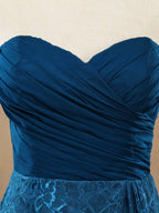 A-line Chiffon Mix Lace Bridesmaid Dress Knee-length Sweetheart With Ruching