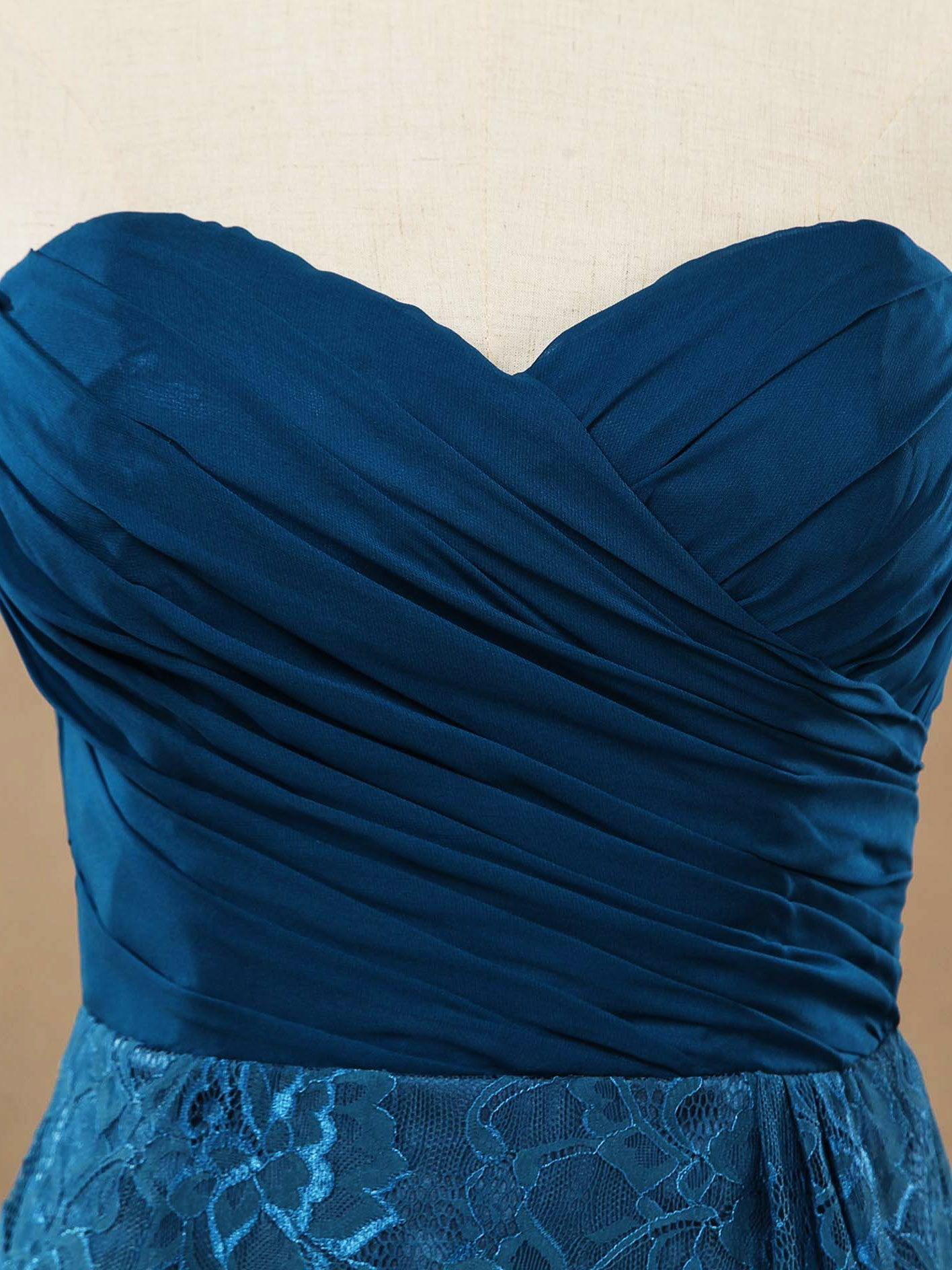 A-line Chiffon Mix Lace Bridesmaid Dress Knee-length Sweetheart With Ruching