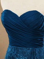 A-line Chiffon Mix Lace Bridesmaid Dress Knee-length Sweetheart With Ruching