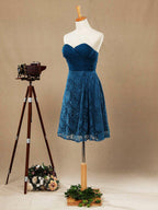 A-line Chiffon Mix Lace Bridesmaid Dress Knee-length Sweetheart With Ruching