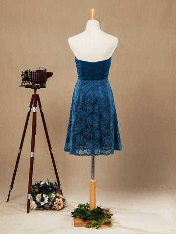 A-line Chiffon Mix Lace Bridesmaid Dress Knee-length Sweetheart With Ruching