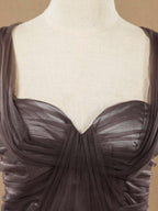 A-line Knee-length Tulle Bridesmaid Dresses Straps Sweetheart Open-back with Ruching