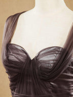 A-line Knee-length Tulle Bridesmaid Dresses Straps Sweetheart Open-back with Ruching