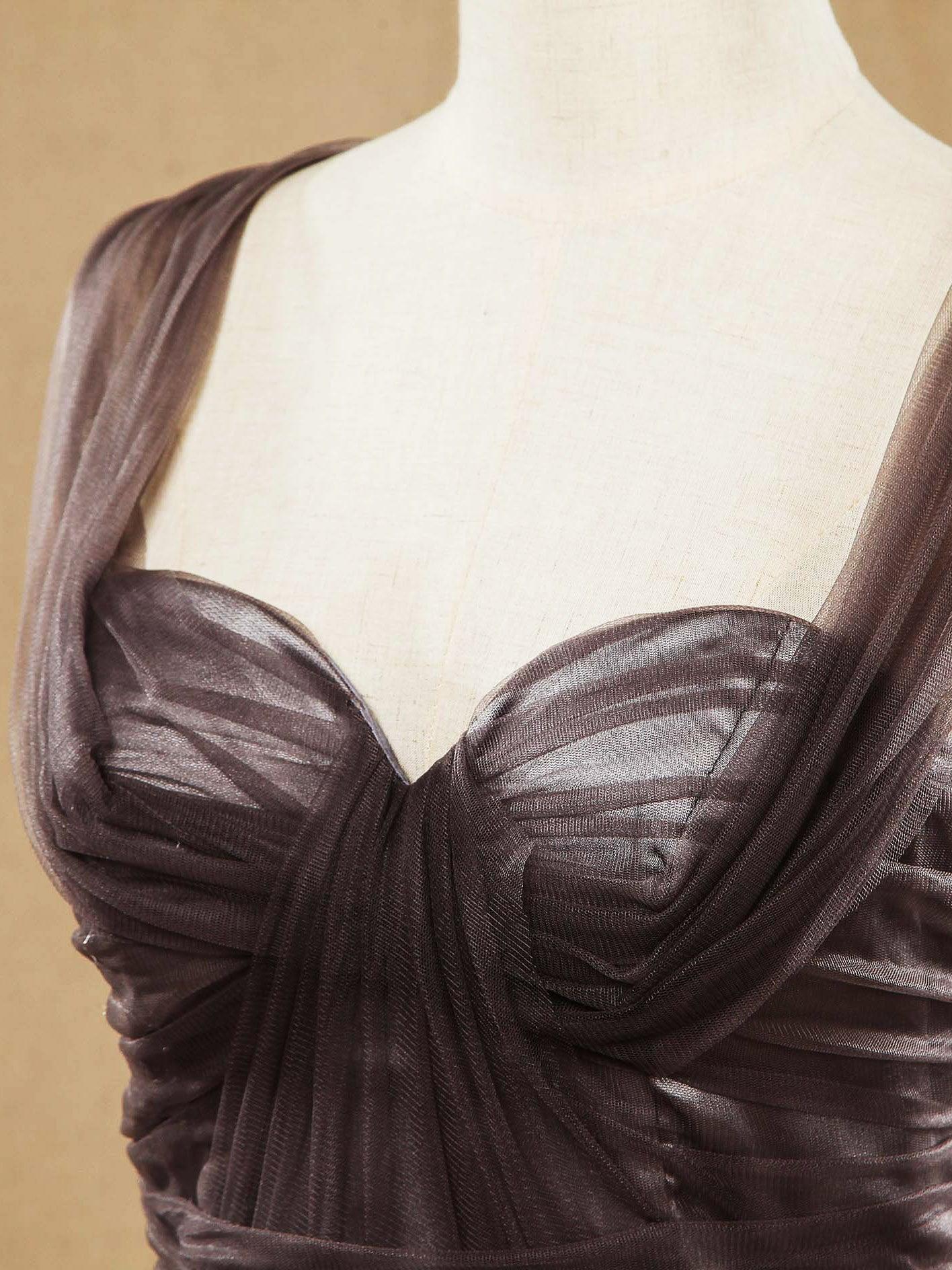 A-line Knee-length Tulle Bridesmaid Dresses Straps Sweetheart Open-back with Ruching