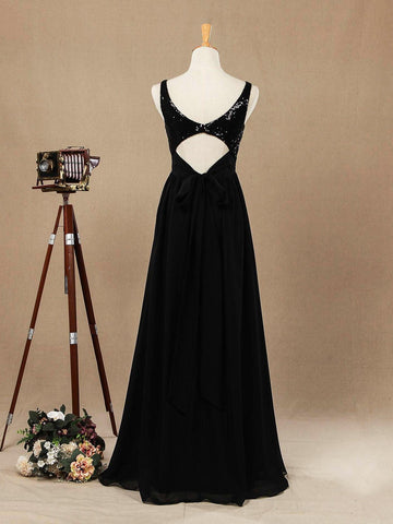 A-Linie V-Ausschnitt Bodenlanges Chiffon-Brautjungfernkleid mit passenden Pailletten und Rüschenfalten 