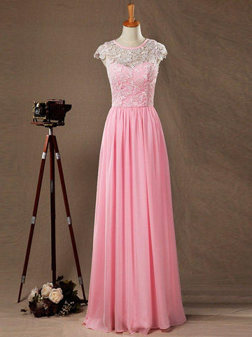 A-Linie/Princess-Brautjungfernkleid, Chiffon, passende Spitze, U-Ausschnitt, Flügelärmel 