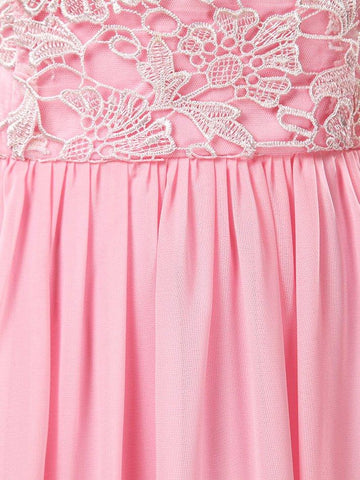 A-Linie/Princess-Brautjungfernkleid, Chiffon, passende Spitze, U-Ausschnitt, Flügelärmel 