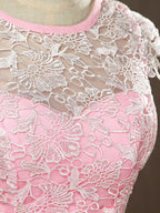 A-Line/Princess Bridesmaid Dress Chiffon Match Lace Scoop Neck Cap Sleeves