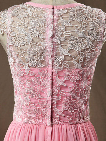 A-Linie/Princess-Brautjungfernkleid, Chiffon, passende Spitze, U-Ausschnitt, Flügelärmel 