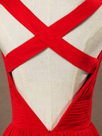 A-line V-neck Floor Length Chiffon Bridesmaid Dress with Criss Cross Ruching Pleats