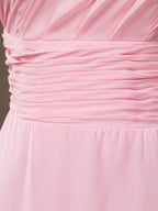 A-Line One Shoulder Floor Length Chiffon Bridesmaid Dress with Wide Belt and Prom Dresses