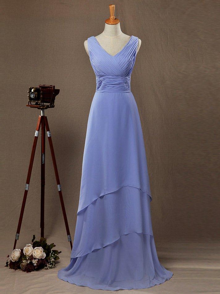 A-Line Princess V-neck Floor Length Chiffon Bridesmaid Dress with Criss Cross Ruching