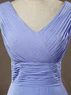 A-Line Princess V-neck Floor Length Chiffon Bridesmaid Dress with Criss Cross Ruching