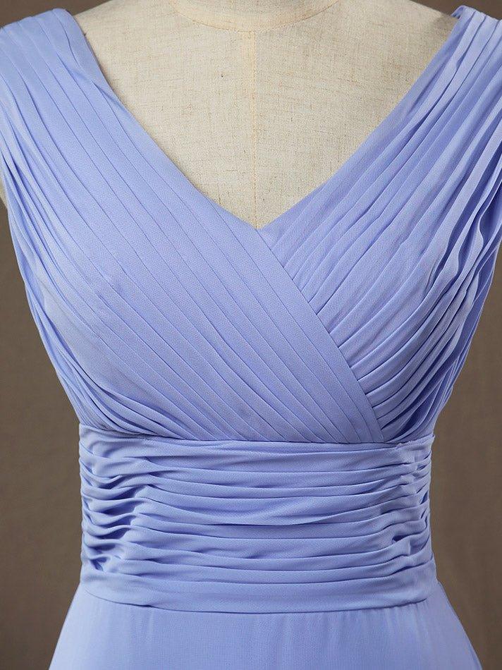 A-Line Princess V-neck Floor Length Chiffon Bridesmaid Dress with Criss Cross Ruching