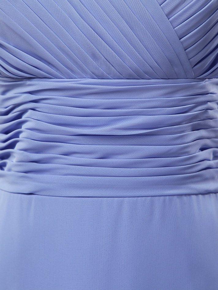 A-Line Princess V-neck Floor Length Chiffon Bridesmaid Dress with Criss Cross Ruching