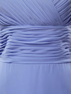 A-Line Princess V-neck Floor Length Chiffon Bridesmaid Dress with Criss Cross Ruching