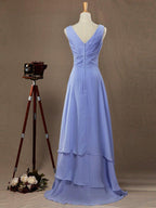 A-Line Princess V-neck Floor Length Chiffon Bridesmaid Dress with Criss Cross Ruching